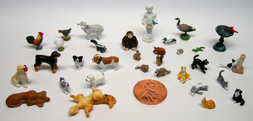 Miniature animals and figures in 1", 1/2", 1/4", and 1/144 scales by Barbara Ann Meyer